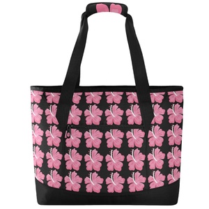 Sac isotherme pour déjeuner avec logo personnalisé, design Hibiscus rose Hawaï, sac isotherme pour déjeuner pour femmes avec poches - Product Image 2