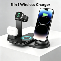 Pengisi Daya Nirkabel Multifungsi 6-in-1 Berkualitas Tinggi Terlaris 15W untuk Semua Perangkat Pintar Pengisi Daya Nirkabel Jam Tangan Trending OEM