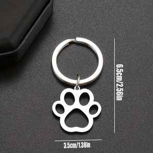 Porte-clés en acier inoxydable ajouré motif pattes d'animaux de dessin animé (chat, chien) – Pendentif argenté, cadeau pour femmes et hommes - Product Image 3