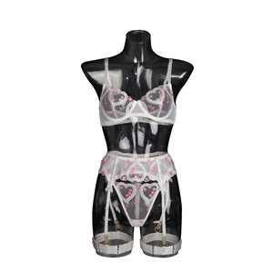 Ensemble de Lingerie 4 Pièces Sexy en Dentelle Transparente avec Bretelles de Jarretière 3D, Motifs Papillon et Cœur, Lingerie Assortie, Contrôle Moyen - Product Image 4
