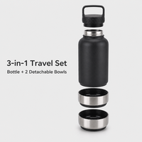 Bouteille d'eau pour animaux de compagnie en acier inoxydable massif de 32 oz, isolée, anti-fuite, durable, avec bols amovibles pour chiens, 3-en-1, portable pour les voyages