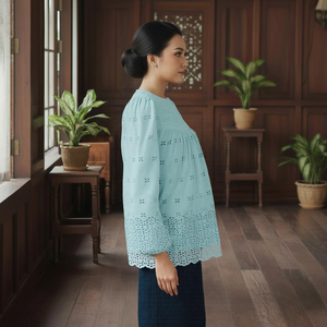 ชุดบาจูกูรุงทันสมัยแบบเรียบง่าย ลายดอกไม้ ผ้าโพลีเอสเตอร์ไม่ต้องรีด พร้อมส่ง แฟชั่นมาเลเซีย สินค้าขายดีที่ได้รับการพิสูจน์แล้ว พร้อมสวมใส่ - Product Image 4