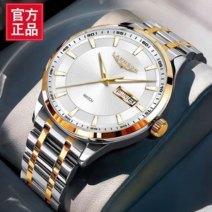 Montre pour homme avec double calendrier, bracelet en acier, mouvement à quartz, style masculin, sport décontracté, résistante à l'eau - Product Image 4