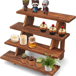 Étagère de présentation en bois à quatre niveaux 42,9 x 34,3 x 34,3 cm, style rustique pour la décoration intérieure, utilisation en intérieur, matériau en bambou - Product Image 1