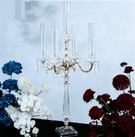 Candélabre moderne et simple à 5 bras en acrylique, porte-bougie hurricane, centre de table pour la décoration de la maison et des mariages