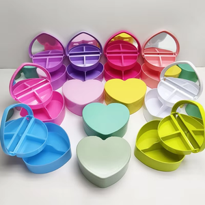 <b>Heart</b>-<b>Shaped</b> Plastic Jewelry <b>Box</b> With Mirror, 2-Layer Pink Plastic Storage Organizer For Small Jewelry - Product Image 4