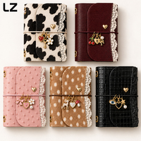 Couverture de carnet LZ OEM ODM en cuir de veau gaufré à pois fauve avec cordon festonné en dentelle pour cadeau, agenda A5, carnet en cuir