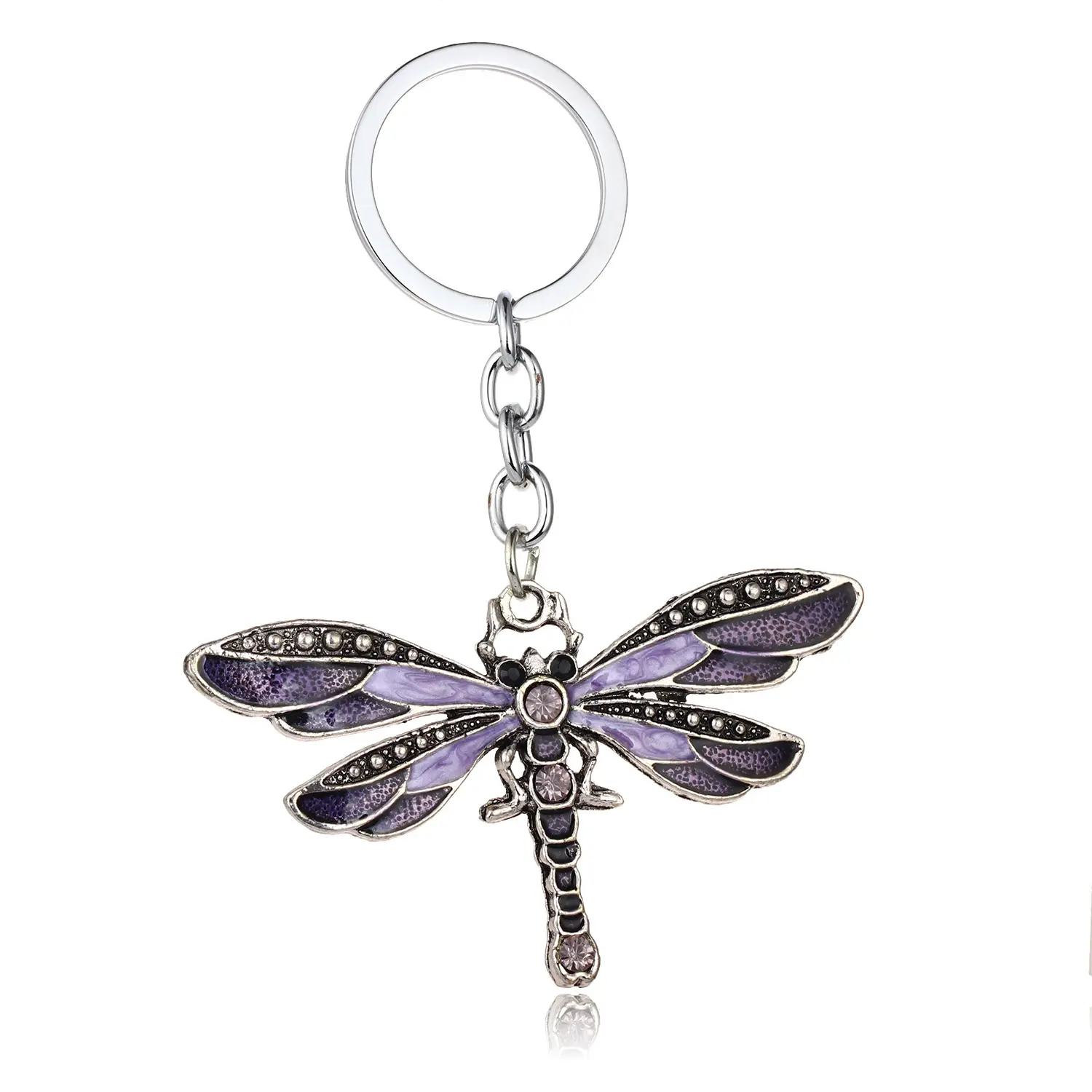 Lilangda 2023 Creative Inlaid Dragonfly Key Ring Jewelry Gifts Sublimation Crystal Keychain Enamel Pendant Dragonfly Charms