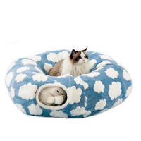 Lit tunnel pour chat rond en peluche écologique, vente chaude 2025, pliable et lavable, coussin circulaire