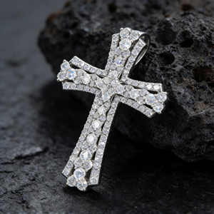 CUSTOM SILVER 10K/14K/18K GOLD PLATED LAB GROWN CVD DIAMOND CLASSIC ENGAGEMENT <b>GIFT</b> SWEATER CHAIN NECKLACE CROSS PENDANT VS - Product Image 4