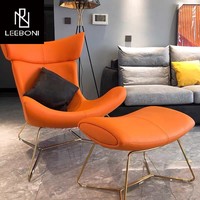 Vente en gros de chaise longue inclinable moderne pour hôtel chaise longue de salon en cuir brun avec pouf