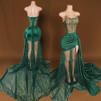 Ocstrade Robe de Soirée Femme Satin Paillettes Maille Sexy Vert Émeraude Élégante Longue Grandes Tailles Robes de Bal pour Femme Robe de Bal