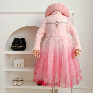 Ropa para Niña, Otoño Invierno, Nuevo Suéter de Punto de Algodón de Manga Larga, Vestidos de Princesa con Tul para Fiesta de Cumpleaños - Product Image 2
