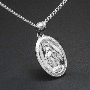 Joyería Religiosa Jesús, Dijes de Acero Inoxidable 316L, Diseño Ovalado de la Virgen María, Joyería Católica, Collar con Cruz - Product Image 2
