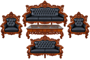 Ensemble de canapés de style européen de luxe en teck Sagwan indien de qualité supérieure, avec un design rétro sculpté à la main et un tissu royal. - Product Image 2