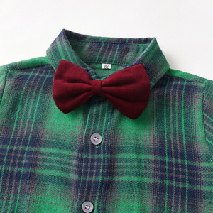 Tenue de cérémonie pour bébé garçon Noël 1er anniversaire <span class=keywords><strong>Chemise</strong></span> à carreaux Pantalon à bretelles Nœud papillon Ensemble - Product Image 4