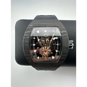 Montre sport mécanique de luxe exquise en fibre de carbone avec bracelet en caoutchouc, décontractée pour homme, à remontage automatique, réserve de marche, bracelet 24 mm - Product Image 2
