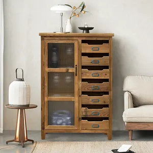 Decoración del hogar diseño rústico estilo americano bar aparador muebles organizador vintage madera maciza estante de almacenamiento gabinete