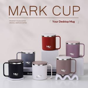 Tasse à café de bureau transfrontalière en acier inoxydable 304, mug isotherme double paroi avec couvercle et poignée, cadeaux d'affaires classiques, écologiques et colorés - Product Image 4