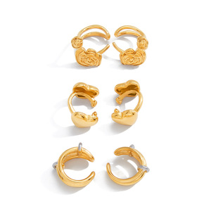 Pendientes de clip en forma de corazón, chapados en oro de 18 quilates, de acero titanio, pendientes de moda para mujer, accesorios de joyería. - Product Image 5