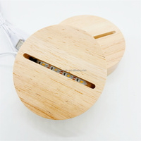 Support de lampe en bois rond pour art 3D, lumière de nuit LED moderne avec interrupteur USB, boule de cristal, décoration d'intérieur