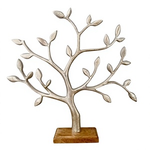 Modern Silver Tree Iron Wooden Base Handmade Sculpture for <b>Console</b> <b>Table</b> and Shelf Decor Dining & Christmas Use - Product Image 1