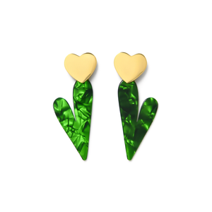 Boucles d'oreilles tendance en forme de cœur vert, plaquées or PVD, en acier inoxydable 316L, bijoux durables et résistants - Product Image 2