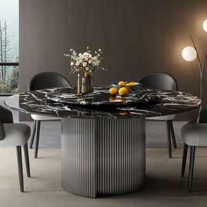 <span class=keywords><strong>Table</strong></span> à manger ronde moderne de luxe, design inspiré de l'Art déco, avec plateau en pierre à motif marbré et base en métal pour villa. - Product Image 4