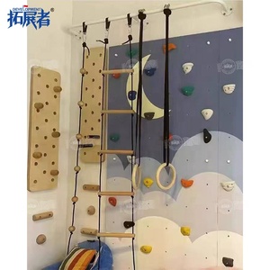 ผนังปีนป่ายสำหรับเด็ก ดีไซน์ใหม่ ปี 2025 พร้อมเชือกวงแหวนไม้ สำหรับพื้นที่เล่นในบ้าน - Product Image 5