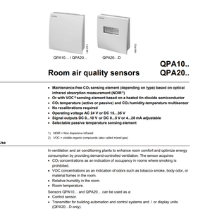 Capteurs de qualité de l'air ambiant QPA2060 en plastique, installation facile, sorties AC 24V 15-35V 0-10V/0-5V/4-20mA, garantie 1 an - Product Image 3