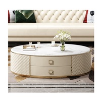 Table basse en acier inoxydable de luxe, table basse en MDF et marbre, ensemble de table basse et de meuble TV