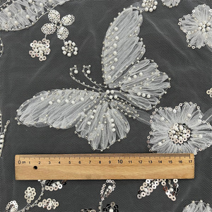 Vendita calda francese lussuoso 3d farfalla Design Tulle tessuto di pizzo ricamato con paillettes e perline per abito da sposa - Product Image 3