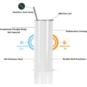 25 Pack 20 oz Matte Stainless Steel Tumblers Double Wall Skinny Straight Sublimation Blanks with <b>Bulk</b> Lids - Product Image 1