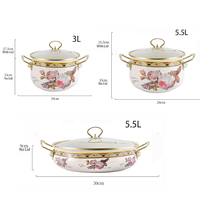 Lot de 3 casseroles et marmites à soupe en acier émaillé de 20/24/30 cm, personnalisables, pour cuisson au gaz, avec motifs imprimés, batterie de cuisine