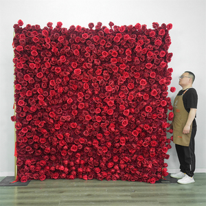 Customized Wedding Decoration Roll up 5d Fabric Flower Wall Backdrop Artificial Silk Red Rose Flower Wall - Product Image 3