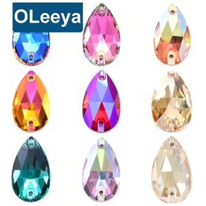 OLeeya Factory 5A <b>Drop</b> Shape Colorful Sew on Rhinestones Crystal AB Glass Flatback Sew on Rhinestone for Wedding Dress - Product Image 1