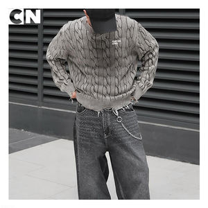 GRS Certification <b>Sweater</b> Manufacturer Custom logo Men 100% Cotton <b>Vintage</b> Distressed Cable Knitted Pullover Winter <b>Sweater</b> - Product Image 3