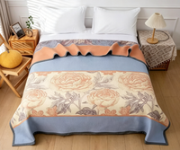 Couverture de canapé en jacquard écologique de style chinois 230x250cm - Motif floral de pivoine porte-bonheur - Literie pour la maison toute saison