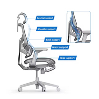 Chaise de bureau de direction ergonomique JR RACING JRMC-1GY moderne avec dossier en maille, soutien lombaire et repose-pieds, réglable en hauteur