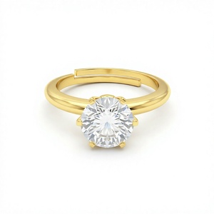 Round Diamond Solitaire <b>Adjustable</b> <b>Ring</b> 18K 14K Gold Plated Open <b>Adjustable</b> Band Engagement <b>Rings</b> Women Fine Jewelry Gift - Product Image 1