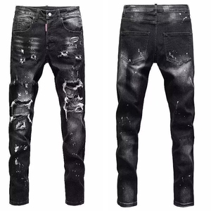 <span class=keywords><strong>Jeans</strong></span> Skinny Neri da Uomo Effetto Lavato e Strappato, Pantaloni in Denim Slim Fit per Streetwear e Abbigliamento Casual - Product Image 4