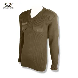 Jersey de manga larga con cuello en V de punto para hombres, suéter táctico cálido de invierno para uso diario