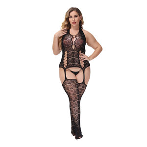 Valentines Dag Plus Size Erotische Vrouwen Halter Tube Panty Nylon Open Kut Zwart Holle Bodystocking - Product Image 3