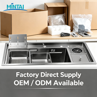 Évier de cuisine multifonctionnel fait main en acier inoxydable à cuve unique avec station de travail, rince-verre, porte-couteaux et boîte de rangement – Usage commercial