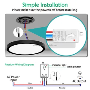 Telecomando Wireless a lungo raggio RF con durata della batteria di 10 anni per luce fluorescente Max. 10A corrente