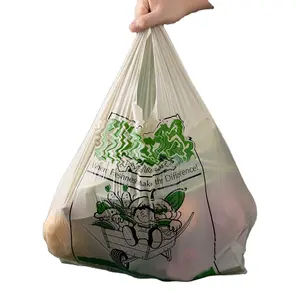 堆肥化可能なショッピング100生分解性プラスチックショッピングビニール袋生分解性Tシャツバッグスーパーマーケットバッグ
