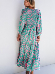 Robe midi <span class=keywords><strong>bohème</strong></span> <span class=keywords><strong>chic</strong></span> à volants floraux pour <span class=keywords><strong>femme</strong></span>, col en V, imprimé, grande taille, décontractée, été - Product Image 4