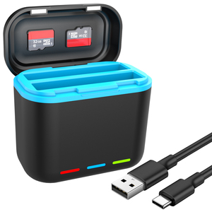 Cargador de Batería Dual y Lector de Tarjetas SD Hongdak para <span class=keywords><strong>Insta</strong></span> 360 One X3 - Carga Rápida, USB Tipo-<span class=keywords><strong>C</strong></span>, Diseño Portátil - Product Image 1