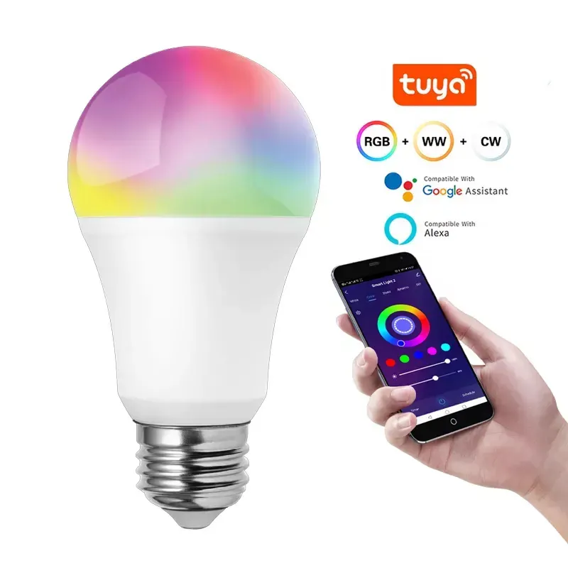 Bombilla inteligente Tuya, Google Home, Alexa, 9W, 10W, E26, E27, CCT, regulable, RGB, cambia de Color, WIFI