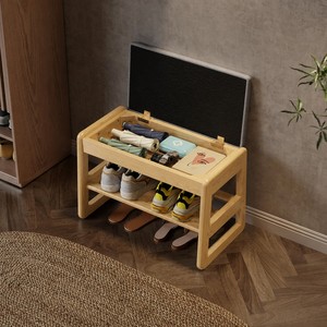 Banc à chaussures d'entrée en bambou avec coussin et couvercle relevable pour couloir, buanderie, <span class=keywords><strong>chambre</strong></span> – Organisateur de chaussures - Product Image 2